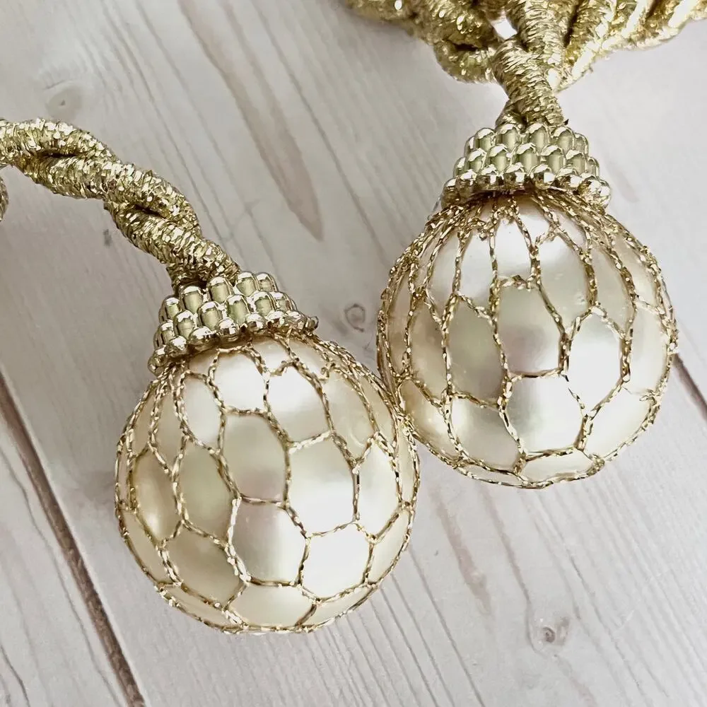 Set of 4 Gold Rope and Netted Pearl Adjustable Napkin Rings Glam Bling Festive